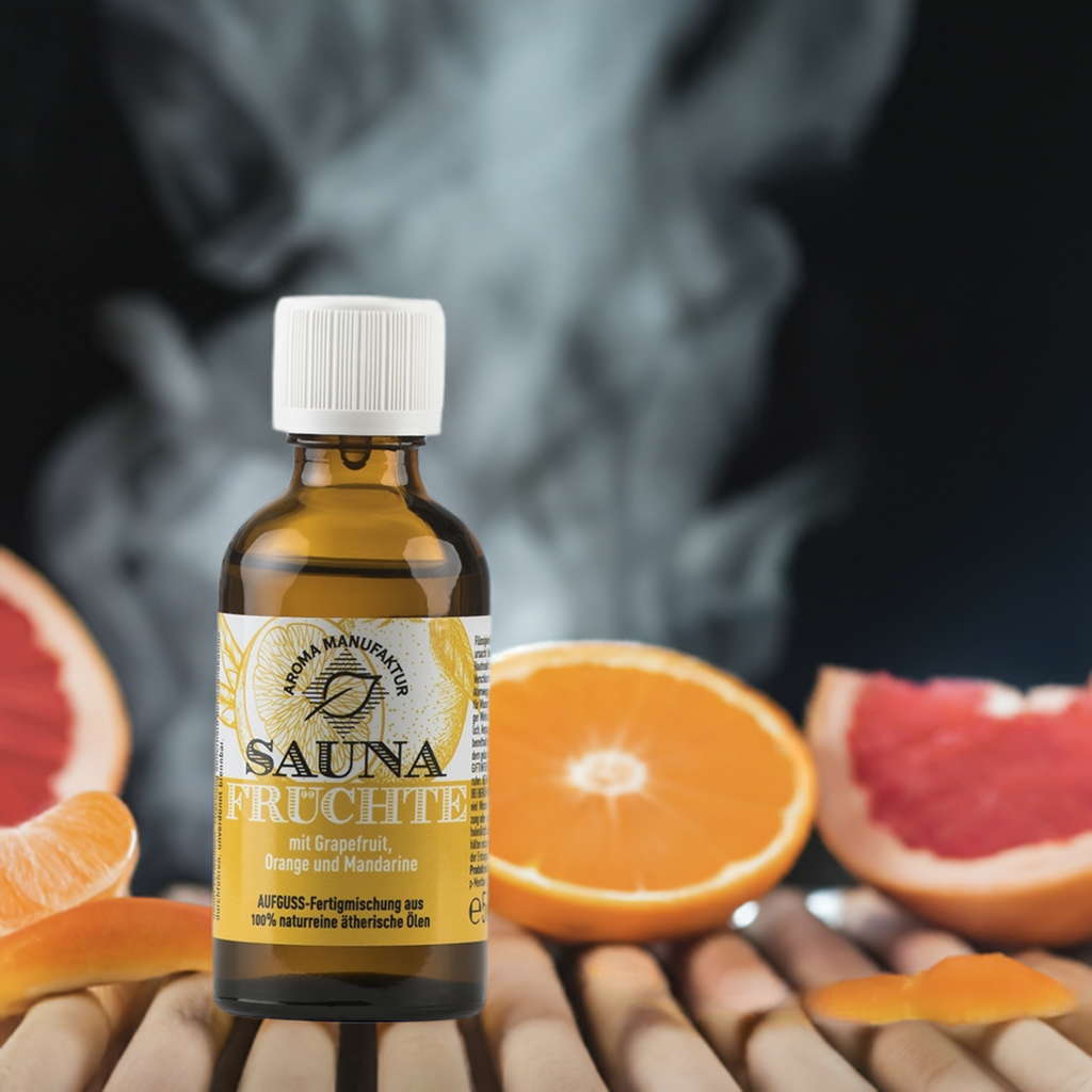 Heiter & fruchtig – Sauna Früchte mit Grapefruit, Orange & Mandarine – Aufguss Aroma Manufaktur®