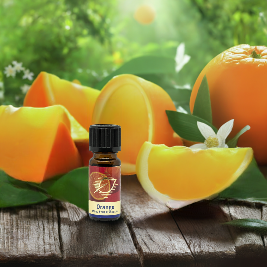 Orange Ätherisches Öl 10 ml  Hintergrund Orangenheide inkl. Früchte & Blumen
