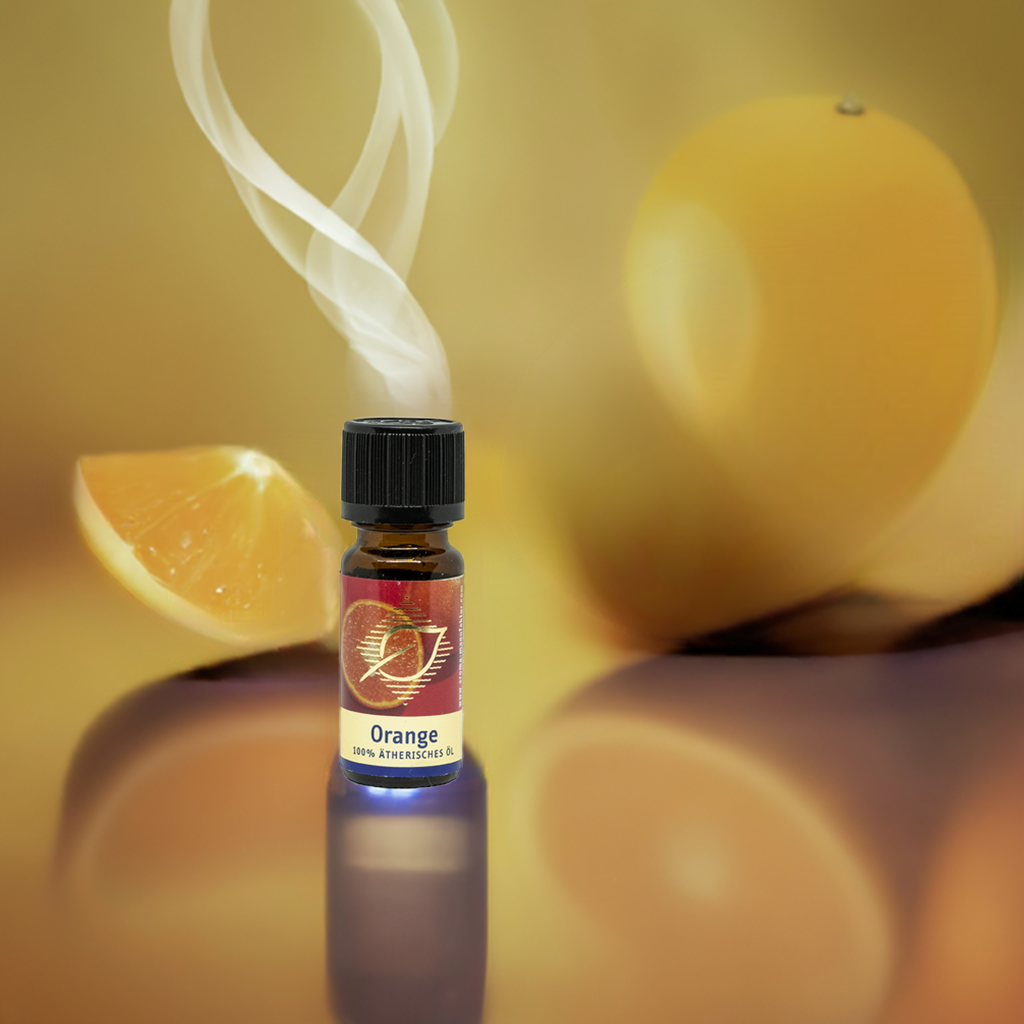 Orange Ätherisches Öl 10 ml  Hintergrund Orangig inkl. weisser Rauch