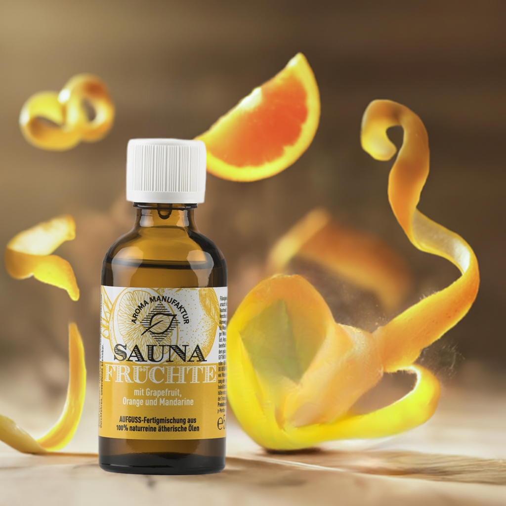 Heiter & fruchtig – Sauna Früchte mit Grapefruit, Orange & Mandarine – Aufguss Aroma Manufaktur®