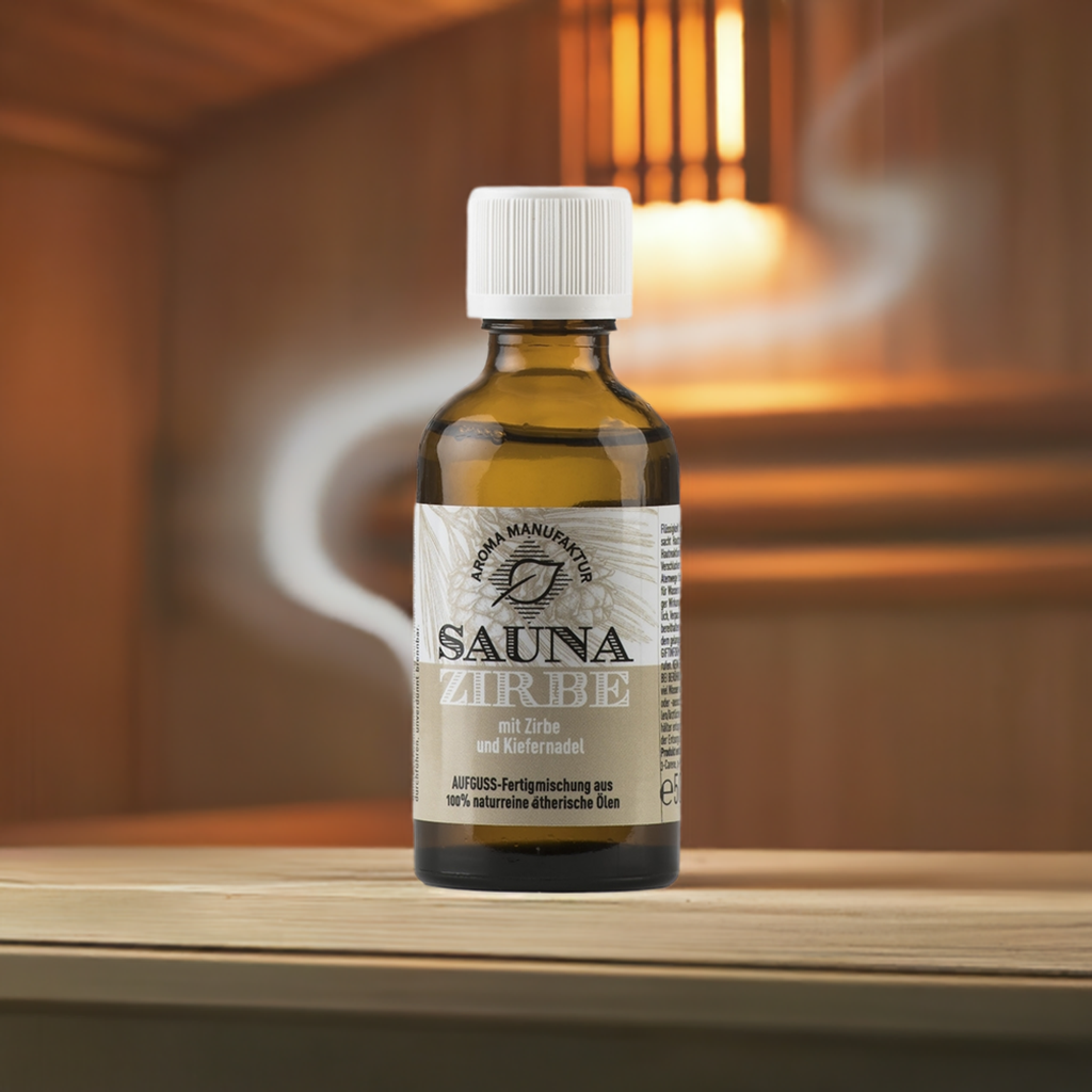 Klar & erdend – Sauna Zirbe mit Zirben- & Kiefernadelöl – Aufguss Aroma Manufaktur®