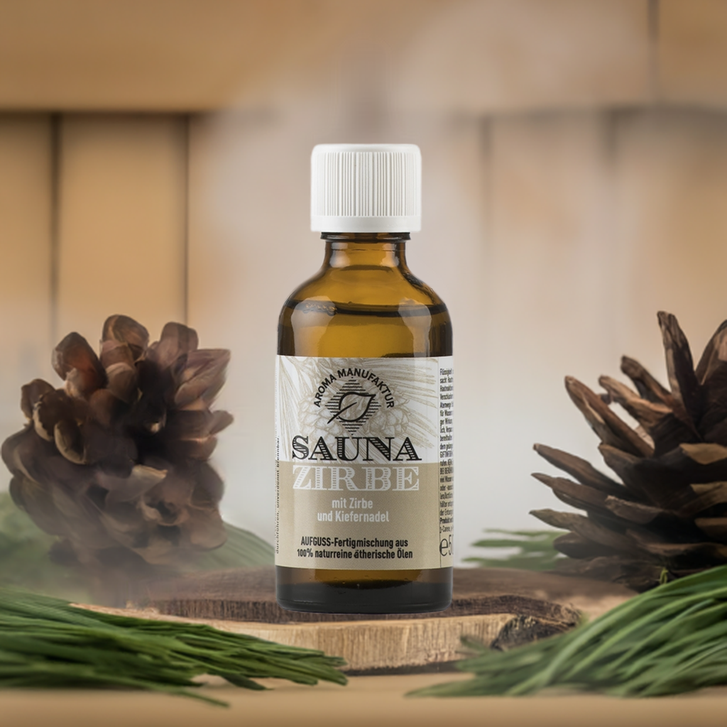 Klar & erdend – Sauna Zirbe mit Zirben- & Kiefernadelöl – Aufguss Aroma Manufaktur®